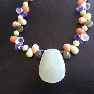 Jade Pendant Semi Precious Quartz Stone Necklace